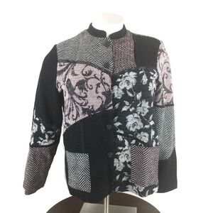 Koret Black Pink & Gray Tapestry Mandarin Collar Jacket Women's Plus Size 16W